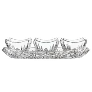 Crystal serving set (tray & 3 bowls) Shannon by Godinger "Dublin" pattern, NEW!